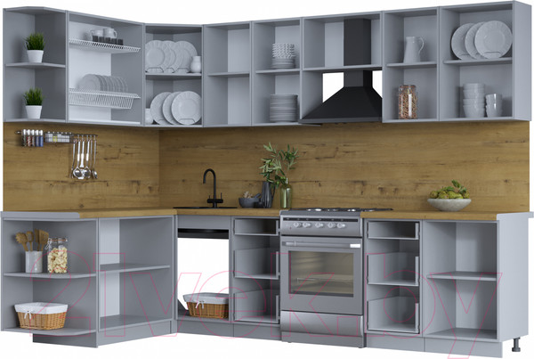 Изображение товара Кухонный гарнитур Интерлиния Тренд 1.7x2.9 левая (луна/белый/серый каспий)