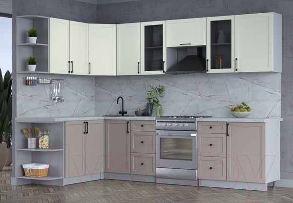 Изображение товара Кухонный гарнитур Интерлиния Тренд 1.7x2.9 левая (луна/белый/серый каспий)