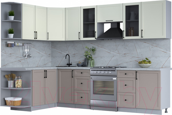 Изображение товара Кухонный гарнитур Интерлиния Тренд 1.7x2.9 левая (луна/белый/серый каспий)