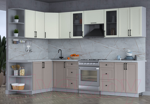 Изображение товара Кухонный гарнитур Интерлиния Тренд 1.7x3.0 левая (луна/белый/серый каспий)