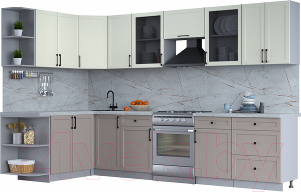 Изображение товара Кухонный гарнитур Интерлиния Тренд 1.7x3.2 левая (луна/белый/серый каспий)