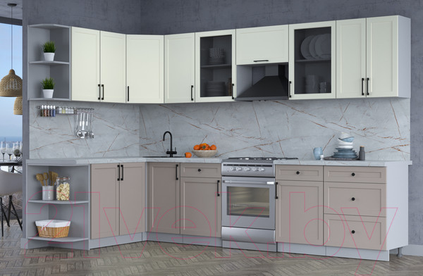 Изображение товара Кухонный гарнитур Интерлиния Тренд 1.7x3.2 левая (луна/белый/серый каспий)