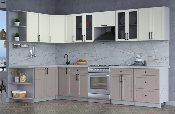 Изображение товара Кухонный гарнитур Интерлиния Тренд 1.7x3.3 левая (луна/белый/серый каспий)