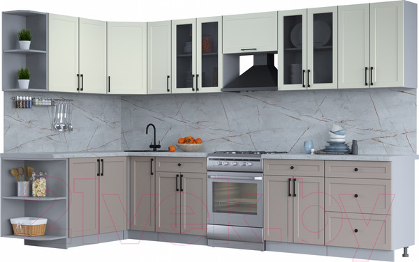 Изображение товара Кухонный гарнитур Интерлиния Тренд 1.7x3.3 левая (луна/белый/серый каспий)
