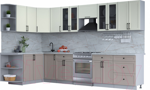 Изображение товара Кухонный гарнитур Интерлиния Тренд 1.7x3.4 левая (луна/белый/серый каспий)