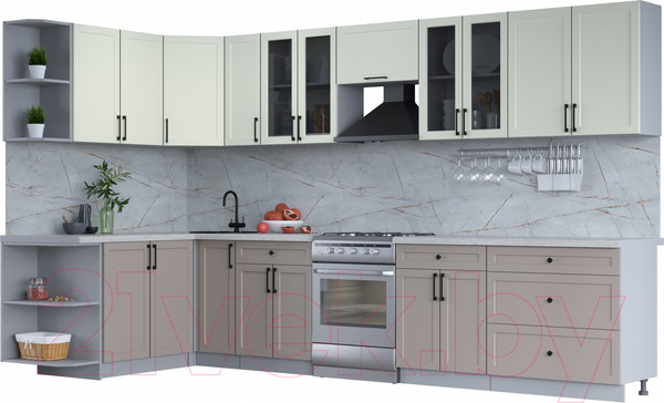 Изображение товара Кухонный гарнитур Интерлиния Тренд 1.7x3.5 левая (луна/белый/серый каспий)