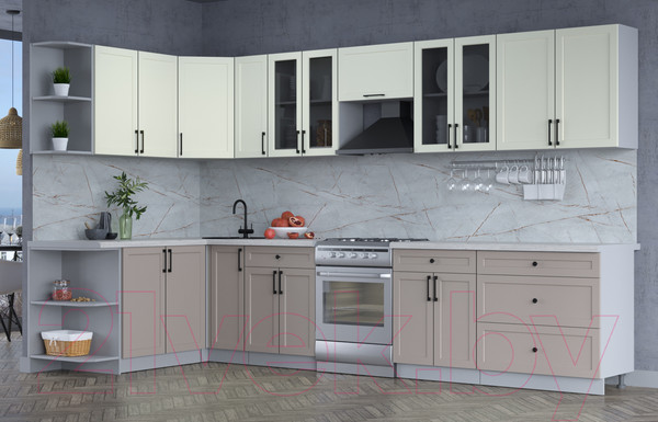 Изображение товара Кухонный гарнитур Интерлиния Тренд 1.7x3.5 левая (луна/белый/серый каспий)