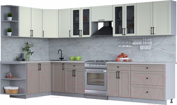 Изображение товара Кухонный гарнитур Интерлиния Тренд 1.7x3.6 левая (луна/белый/серый каспий)