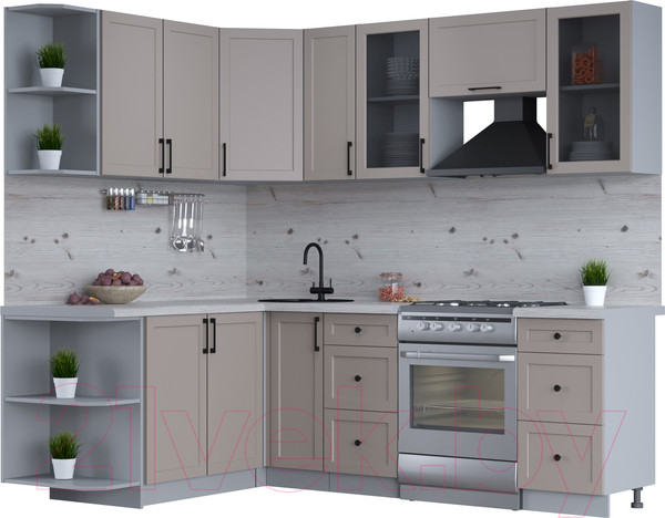 Изображение товара Кухонный гарнитур Интерлиния Тренд 1.7x2.3 левая (луна/луна/бискайская сосна)