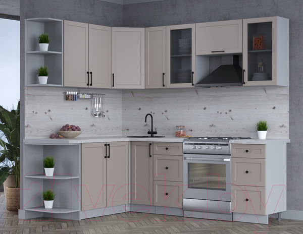 Изображение товара Кухонный гарнитур Интерлиния Тренд 1.7x2.3 левая (луна/луна/бискайская сосна)