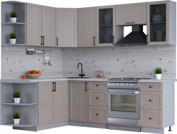 Изображение товара Кухонный гарнитур Интерлиния Тренд 1.7x2.4 левая (луна/луна/бискайская сосна)