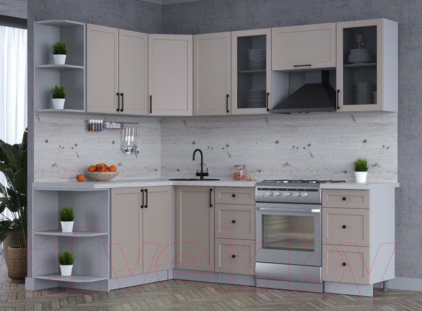 Изображение товара Кухонный гарнитур Интерлиния Тренд 1.7x2.4 левая (луна/луна/бискайская сосна)