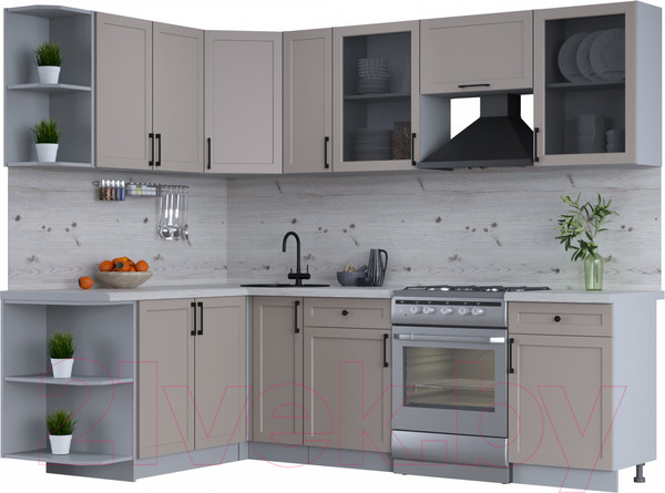 Изображение товара Кухонный гарнитур Интерлиния Тренд 1.7x2.5 левая (луна/луна/бискайская сосна)