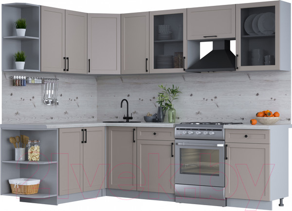 Изображение товара Кухонный гарнитур Интерлиния Тренд 1.7x2.6 левая (луна/луна/бискайская сосна)