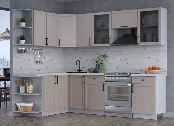 Изображение товара Кухонный гарнитур Интерлиния Тренд 1.7x2.6 левая (луна/луна/бискайская сосна)