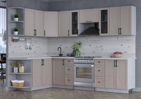 Изображение товара Кухонный гарнитур Интерлиния Тренд 1.7x2.8 левая (луна/луна/бискайская сосна)