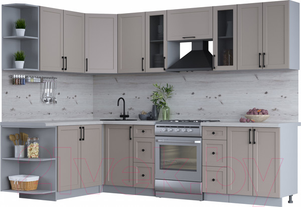 Изображение товара Кухонный гарнитур Интерлиния Тренд 1.7x2.8 левая (луна/луна/бискайская сосна)