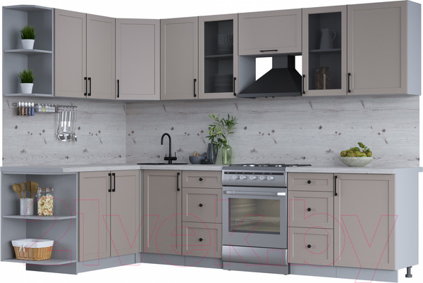 Изображение товара Кухонный гарнитур Интерлиния Тренд 1.7x2.9 левая (луна/луна/бискайская сосна)