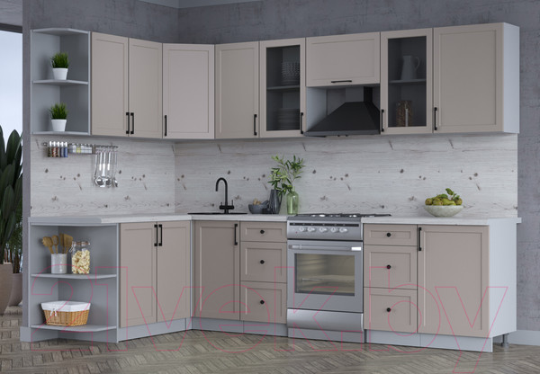 Изображение товара Кухонный гарнитур Интерлиния Тренд 1.7x2.9 левая (луна/луна/бискайская сосна)