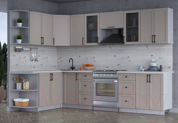 Изображение товара Кухонный гарнитур Интерлиния Тренд 1.7x3.0 левая (луна/луна/бискайская сосна)