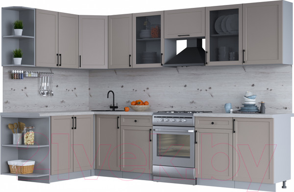 Изображение товара Кухонный гарнитур Интерлиния Тренд 1.7x3.1 левая (луна/луна/бискайская сосна)