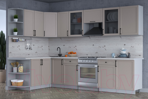 Изображение товара Кухонный гарнитур Интерлиния Тренд 1.7x3.1 левая (луна/луна/бискайская сосна)