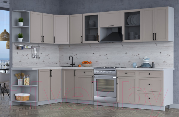 Изображение товара Кухонный гарнитур Интерлиния Тренд 1.7x3.2 левая (луна/луна/бискайская сосна)