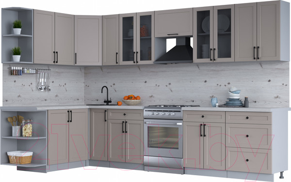 Изображение товара Кухонный гарнитур Интерлиния Тренд 1.7x3.3 левая (луна/луна/бискайская сосна)