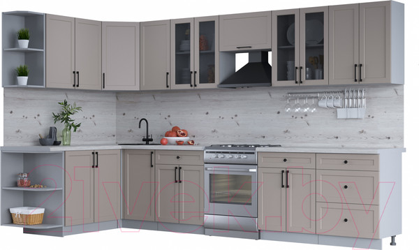 Изображение товара Кухонный гарнитур Интерлиния Тренд 1.7x3.4 левая (луна/луна/бискайская сосна)