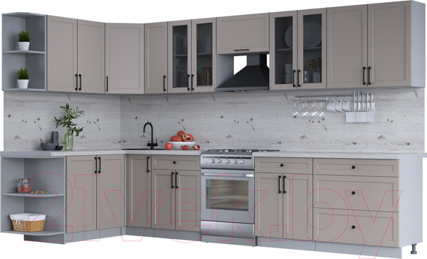 Изображение товара Кухонный гарнитур Интерлиния Тренд 1.7x3.5 левая (луна/луна/бискайская сосна)