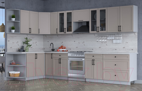 Изображение товара Кухонный гарнитур Интерлиния Тренд 1.7x3.5 левая (луна/луна/бискайская сосна)