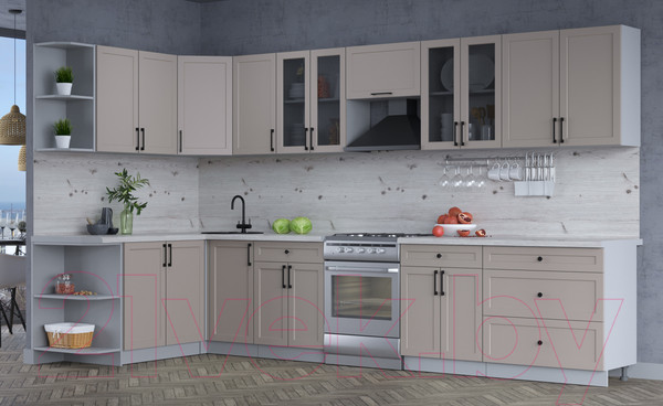 Изображение товара Кухонный гарнитур Интерлиния Тренд 1.7x3.6 левая (луна/луна/бискайская сосна)