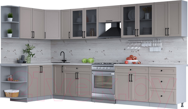 Изображение товара Кухонный гарнитур Интерлиния Тренд 1.7x3.7 левая (луна/луна/бискайская сосна)