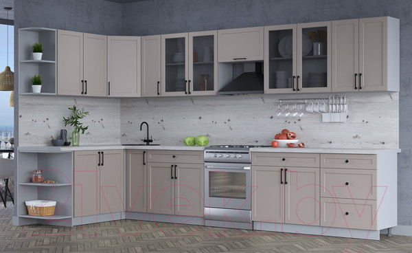 Изображение товара Кухонный гарнитур Интерлиния Тренд 1.7x3.7 левая (луна/луна/бискайская сосна)