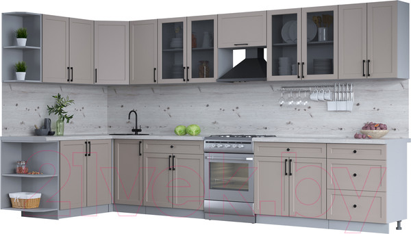 Изображение товара Кухонный гарнитур Интерлиния Тренд 1.7x3.8 левая (луна/луна/бискайская сосна)