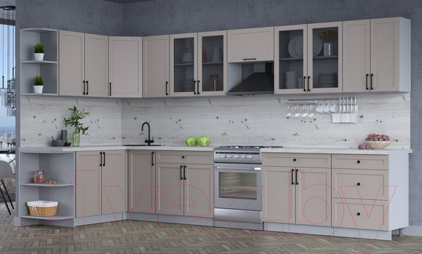 Изображение товара Кухонный гарнитур Интерлиния Тренд 1.7x3.8 левая (луна/луна/бискайская сосна)