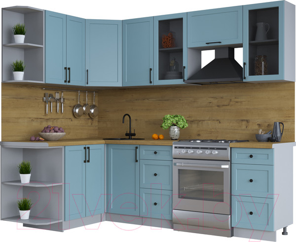 Изображение товара Кухонный гарнитур Интерлиния Тренд 1.5x2.4 левая (океан/океан/дуб бунратти)