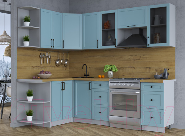 Изображение товара Кухонный гарнитур Интерлиния Тренд 1.5x2.4 левая (океан/океан/дуб бунратти)