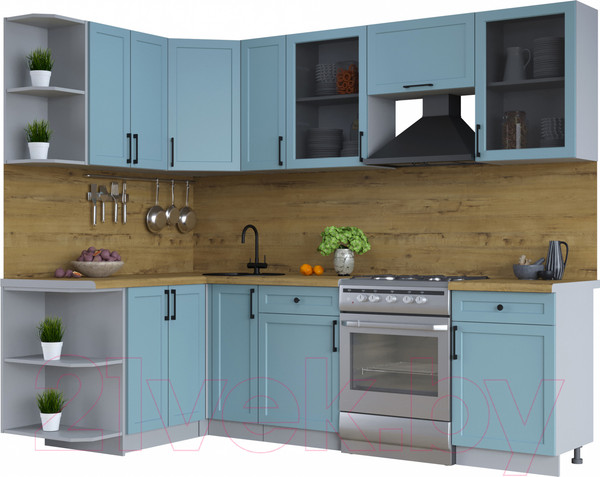 Изображение товара Кухонный гарнитур Интерлиния Тренд 1.5x2.5 левая (океан/океан/дуб бунратти)