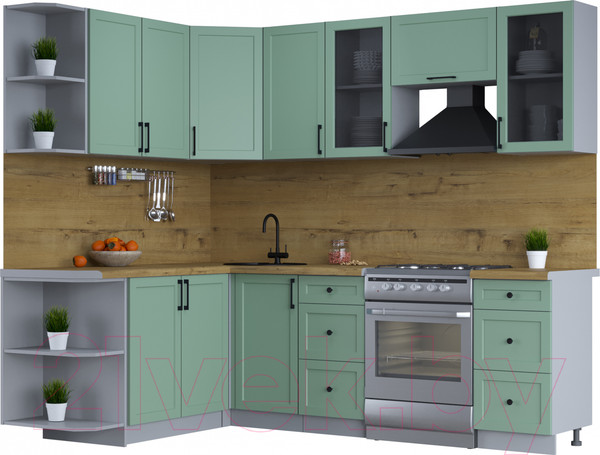 Изображение товара Кухонный гарнитур Интерлиния Тренд 1.7x2.4 левая (мята/мята/дуб бунратти)