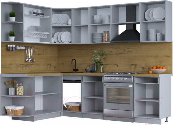 Изображение товара Кухонный гарнитур Интерлиния Тренд 1.7x2.6 левая (мята/мята/дуб бунратти)