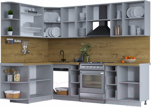 Изображение товара Кухонный гарнитур Интерлиния Тренд 1.7x2.7 левая (мята/мята/дуб бунратти)