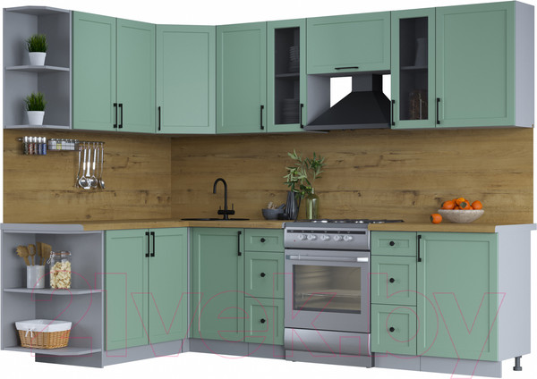 Изображение товара Кухонный гарнитур Интерлиния Тренд 1.7x2.7 левая (мята/мята/дуб бунратти)