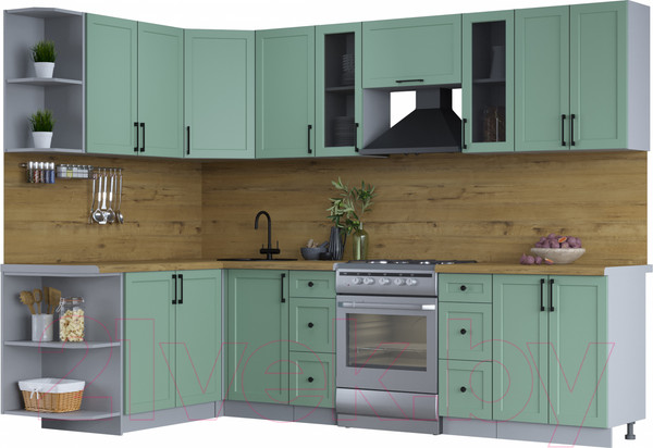 Изображение товара Кухонный гарнитур Интерлиния Тренд 1.7x2.8 левая (мята/мята/дуб бунратти)