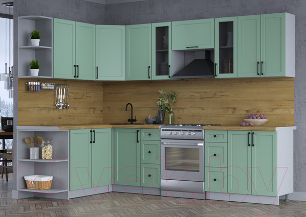 Изображение товара Кухонный гарнитур Интерлиния Тренд 1.7x2.8 левая (мята/мята/дуб бунратти)