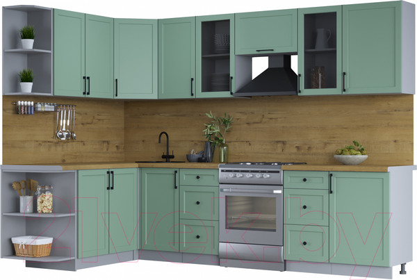 Изображение товара Кухонный гарнитур Интерлиния Тренд 1.7x2.9 левая (мята/мята/дуб бунратти)