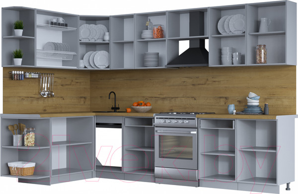 Изображение товара Кухонный гарнитур Интерлиния Тренд 1.7x3.1 левая (мята/мята/дуб бунратти)