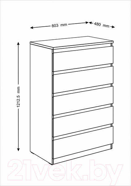 Изображение товара Комод Mio Tesoro Мальта 5 ящика 80x121 2.05.02.090.3 (дуб сонома)