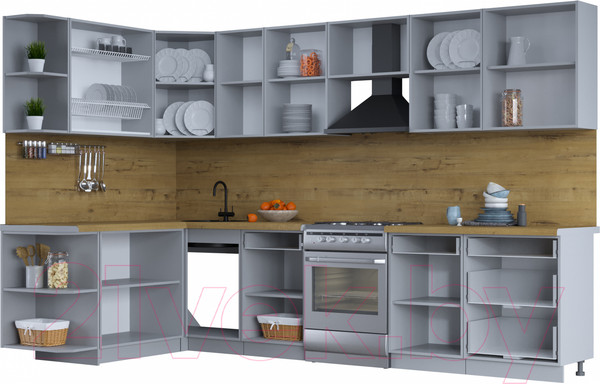 Изображение товара Кухонный гарнитур Интерлиния Тренд 1.7x3.2 левая (мята/мята/дуб бунратти)