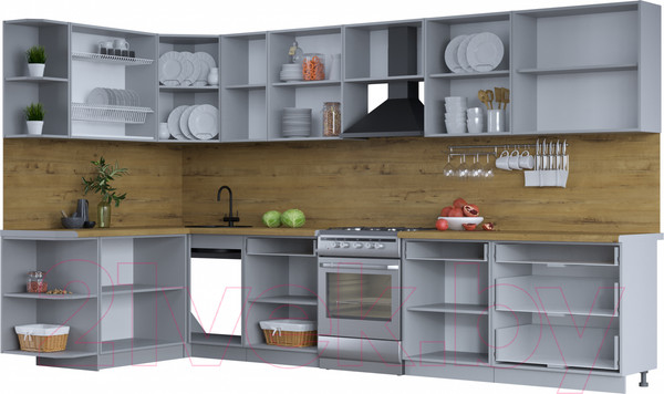 Изображение товара Кухонный гарнитур Интерлиния Тренд 1.7x3.6 левая (мята/мята/дуб бунратти)